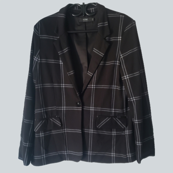 women's Icone by Simons Paris Plaid Blazer - Size L - Picture 1 of 5